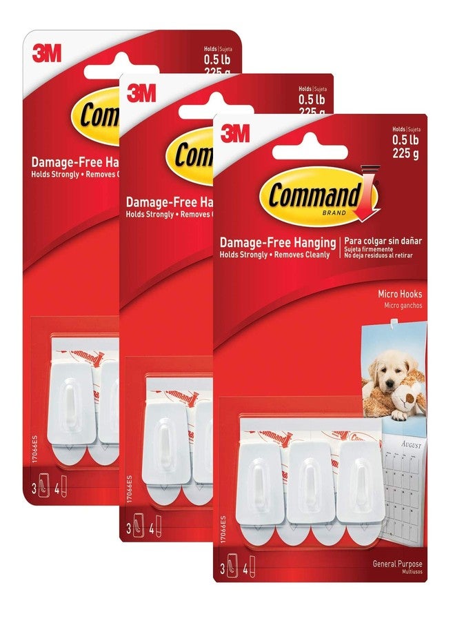 كوماند خطافات صغيرة Command 3M 17066Anz (أبيض، 3 خطافات و4 شرائط) - عبوة من 3 قطع - Image 1